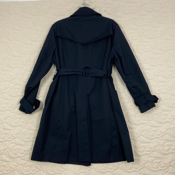 London Fog Double Breasted Trench Coat Navy Blue Women XL Belted Rain Jacket - Picture 3 of 12
